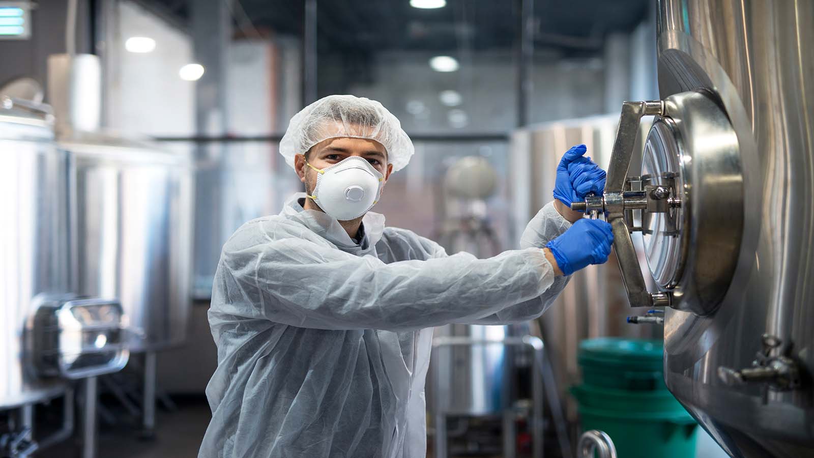 Technologist,Industrial,Worker,Opening,Processing,Tank,In,Factory,Production,Line.
